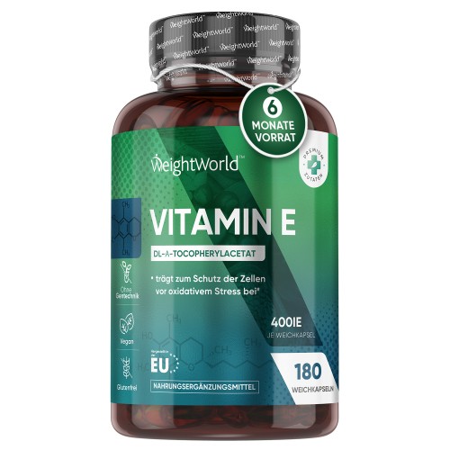 Vitamin E Softgels - Hochdosiert 400 IU 180 Stk. - Natürliches alphatocopherol - Antioxidantien vitamin für haut und haare